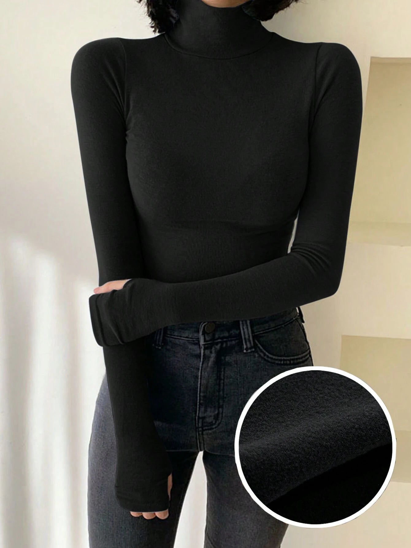  | SHEIN DAZY Women Solid Color Long Sleeve Turtleneck Stretchy Fleece T-Shirt, Autumn/Winter | Sweater | Shein | OneHub