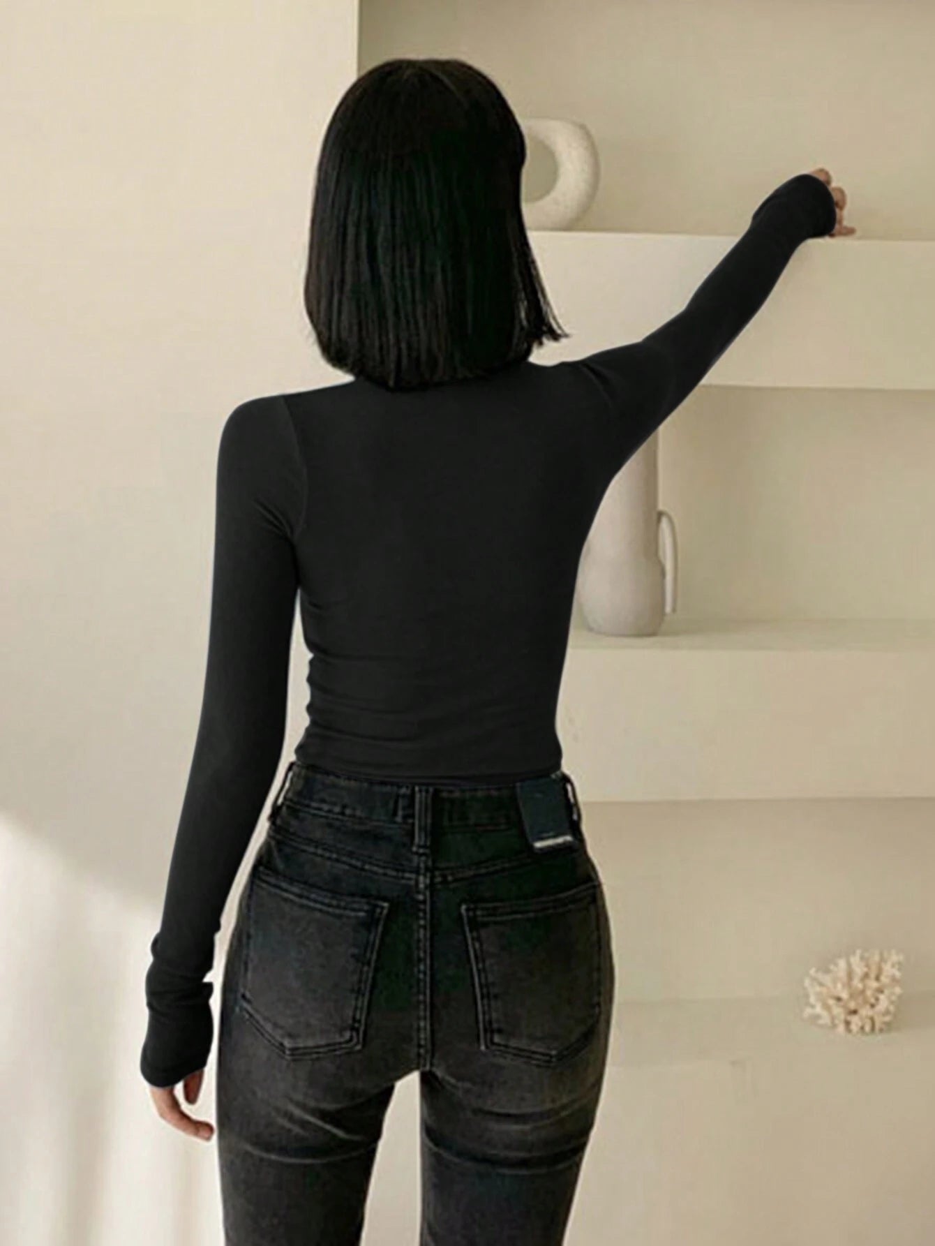  | SHEIN DAZY Women Solid Color Long Sleeve Turtleneck Stretchy Fleece T-Shirt, Autumn/Winter | Sweater | Shein | OneHub