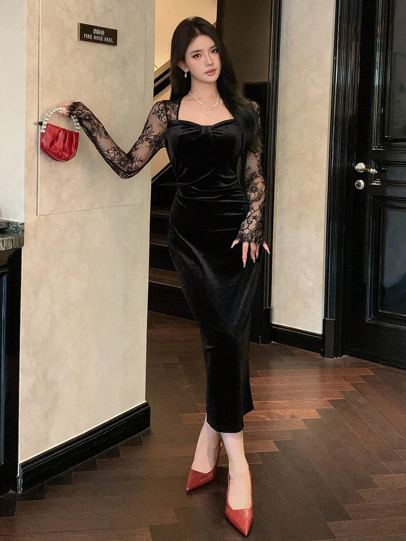  | SHEIN DAZY Women's Elegant Contrast Lace Long Dress, Autumn ,New Year Eve Prom Dress Elegant Long Sleeve Dress | Dress | Shein | OneHub