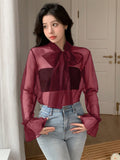  | SHEIN DAZY Women's Lace Up Sheer Mesh Bell Sleeve Shirt | Top | Shein | OneHub