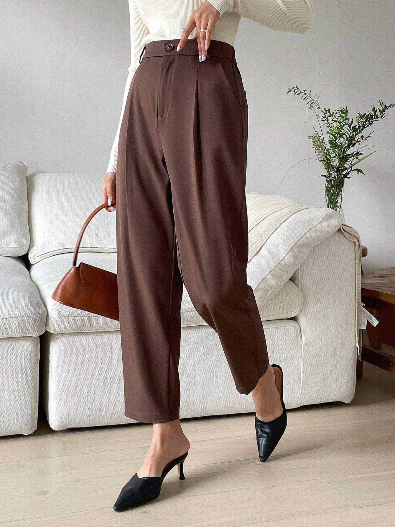  | SHEIN DAZY Women's Plain Color Pleated Pocket Business Casual Suit Pants | Pants | Shein | OneHub