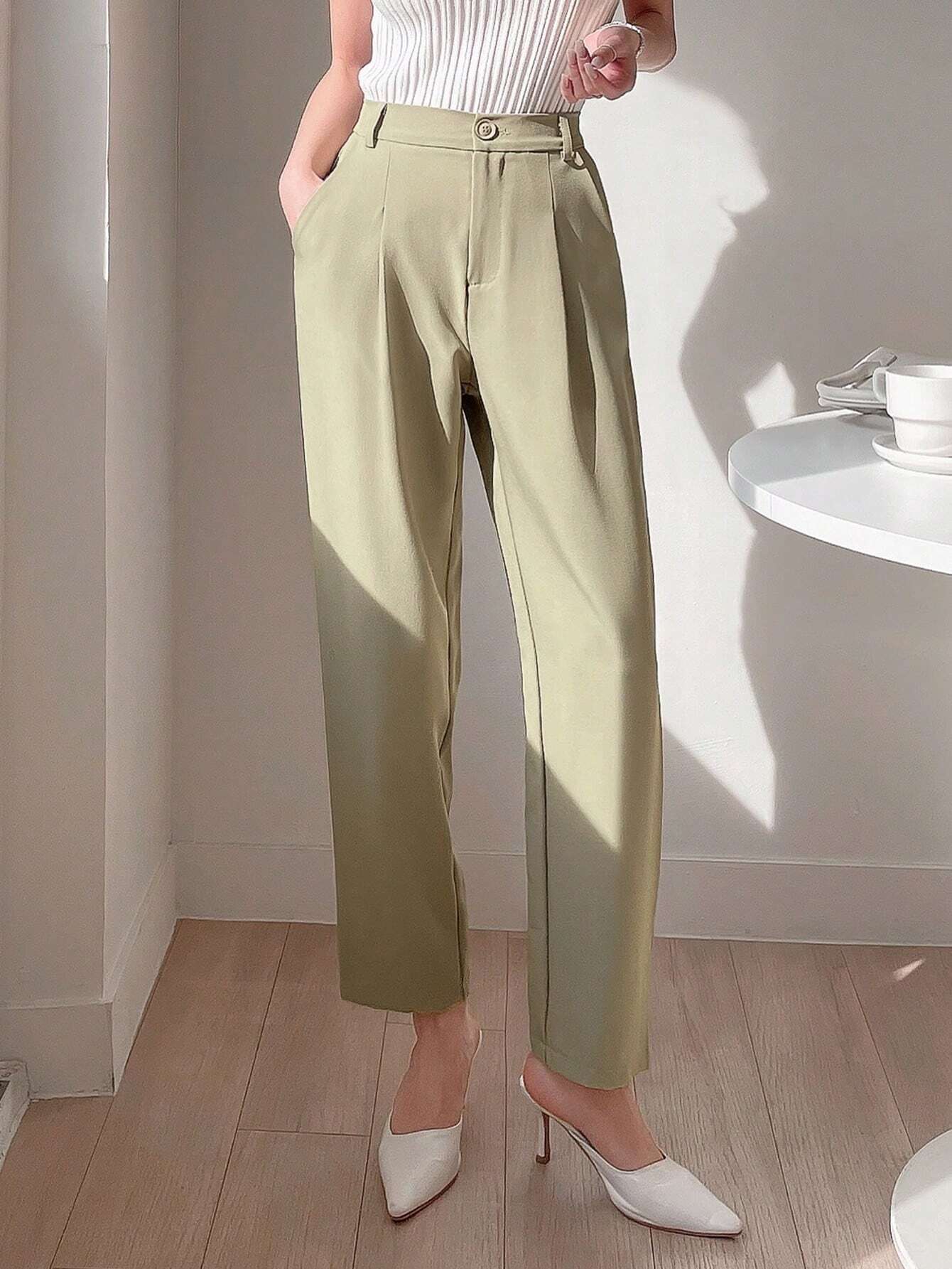  | SHEIN DAZY Women's Plain Color Pleated Pocket Dress Pants, Business Casual Style | Pants | Shein | OneHub