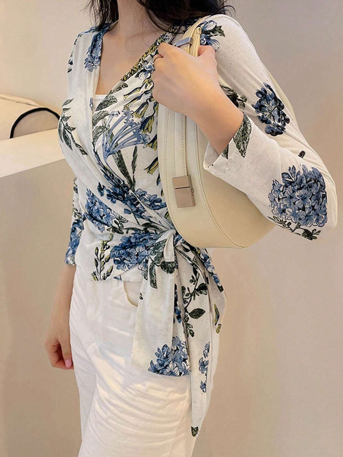  | SHEIN DAZY Women's Plant Print Wrap Tie Shirt | Top | Shein | OneHub