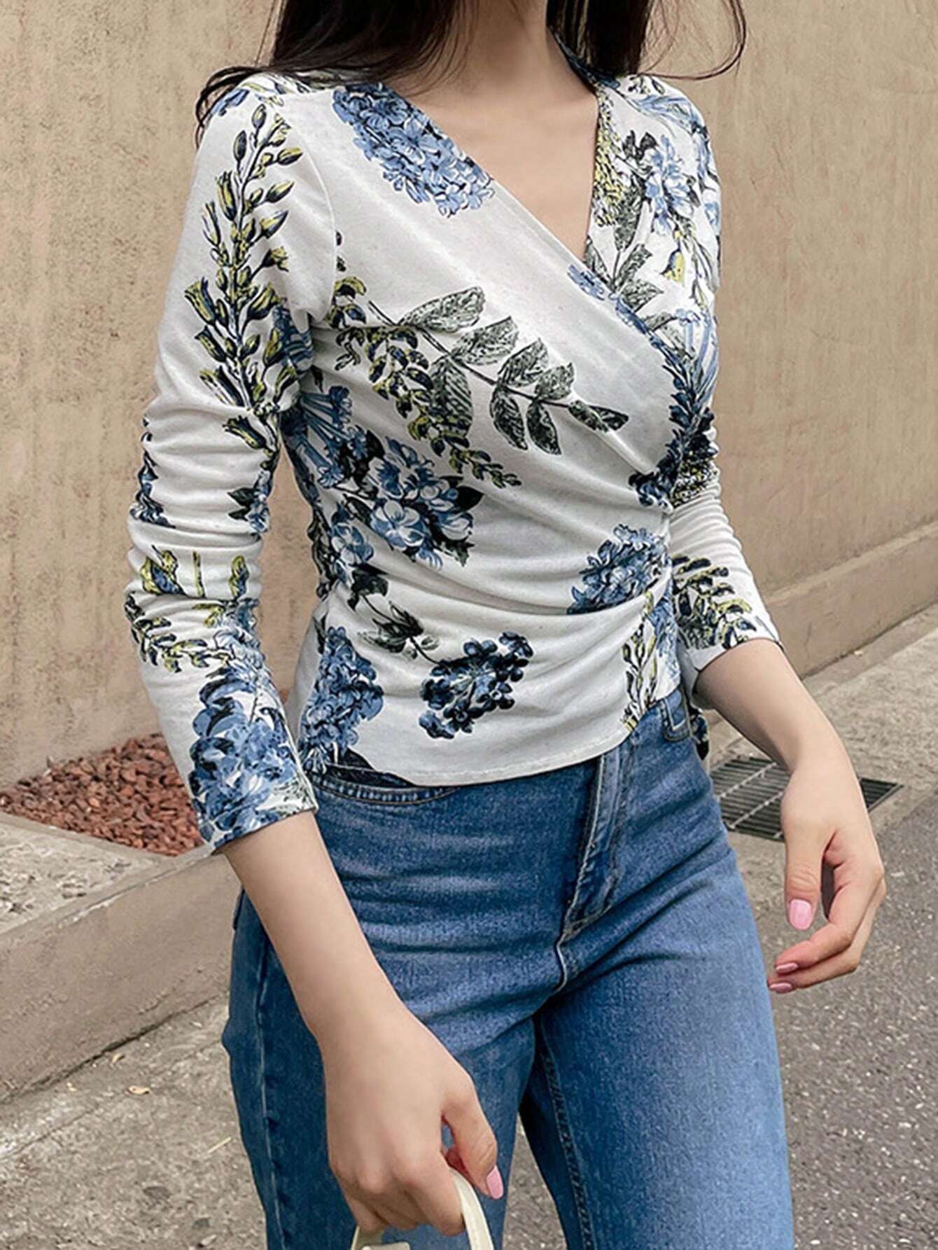  | SHEIN DAZY Women's Plant Print Wrap Tie Shirt | Top | Shein | OneHub