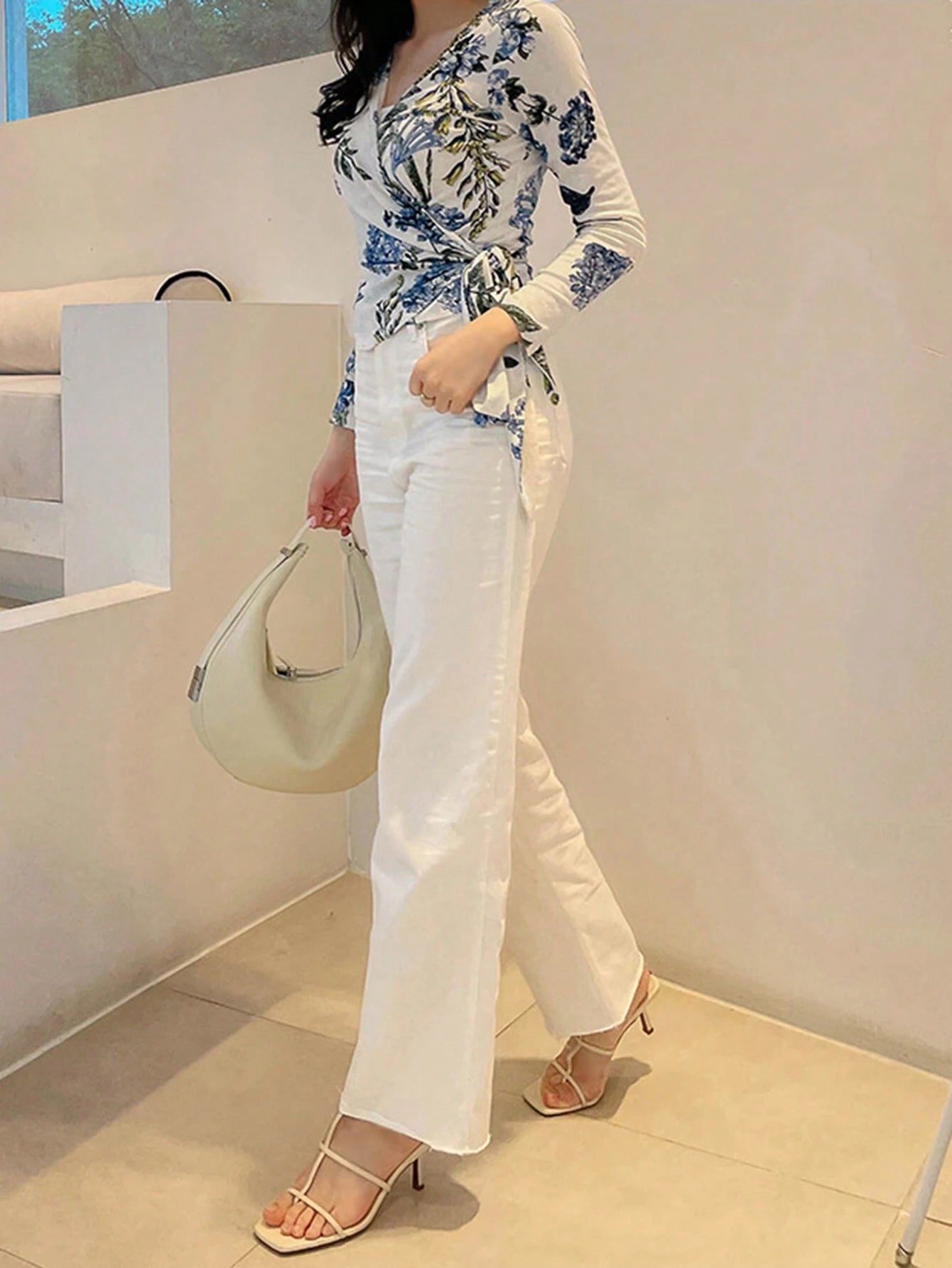  | SHEIN DAZY Women's Plant Print Wrap Tie Shirt | Top | Shein | OneHub