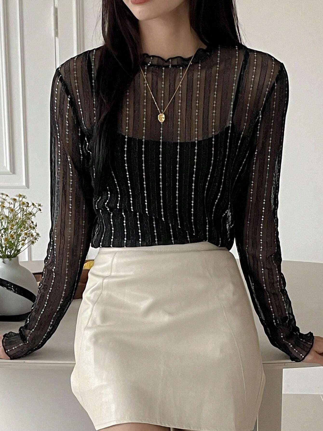  | SHEIN DAZY Women's Sheer Round Neck Casual Blouse, New Autumn Style Going Out Tops | Top | Shein | OneHub