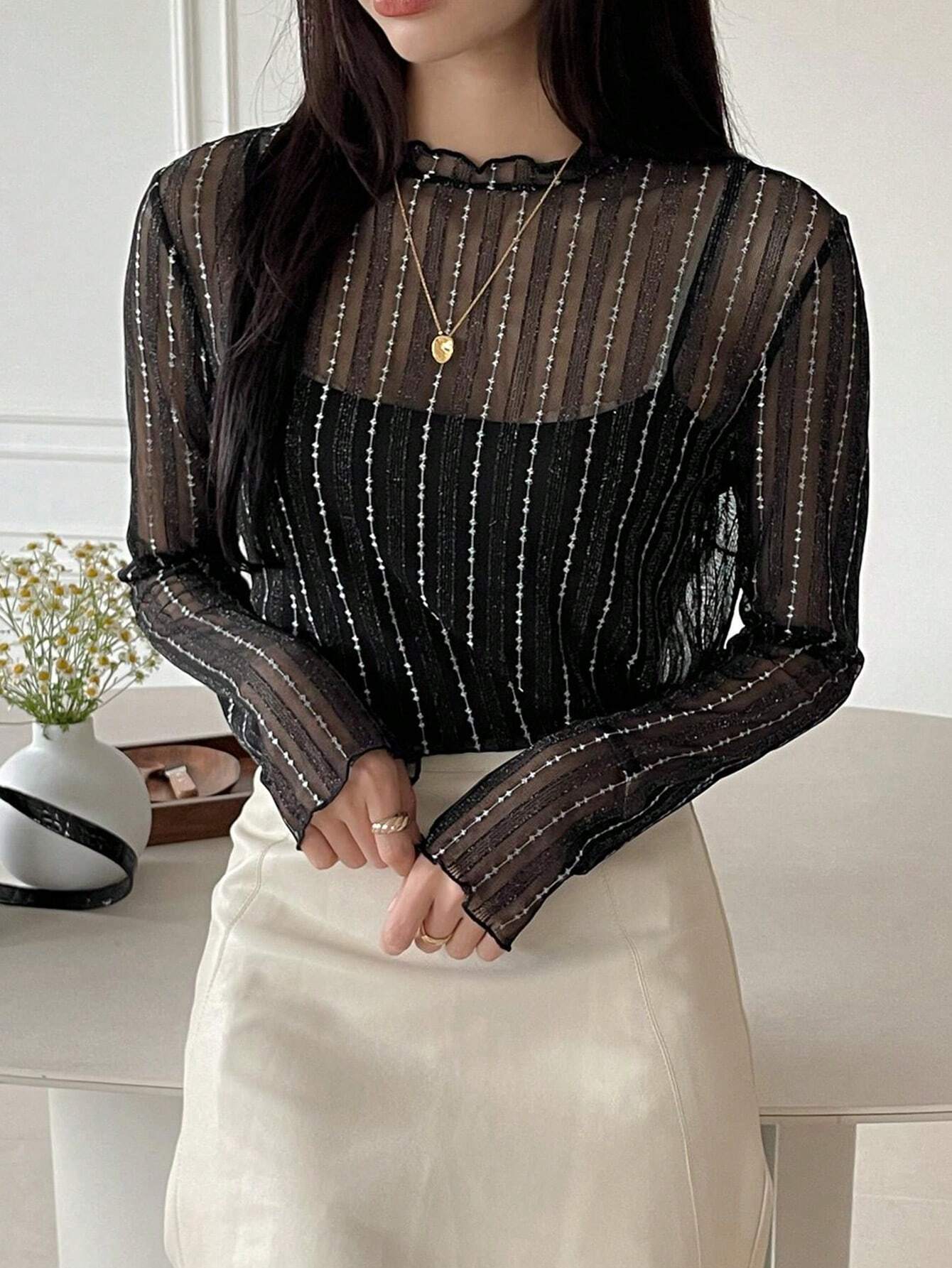  | SHEIN DAZY Women's Sheer Round Neck Casual Blouse, New Autumn Style Going Out Tops | Top | Shein | OneHub