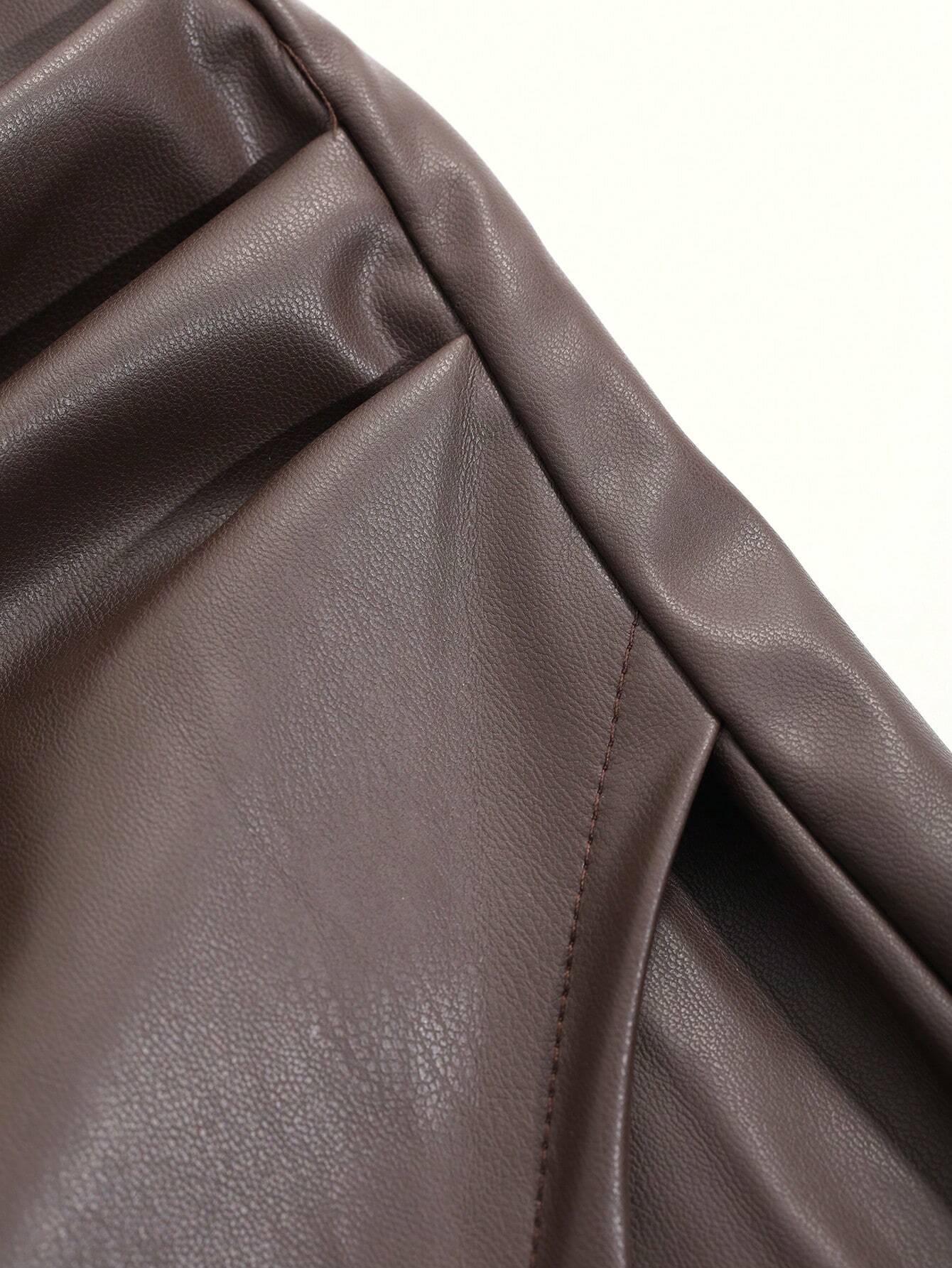 SHEIN DAZY Women's Solid Color Asymmetric Design Casual Skirt,Pencil Skirt Leather Skirt