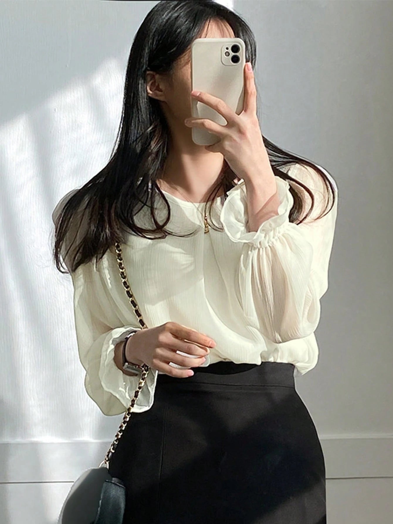  | SHEIN DAZY Women's Solid Color Round Neck Long Sleeve Elegant Blouse, Business Casual, Autumn | Blouse | Shein | OneHub