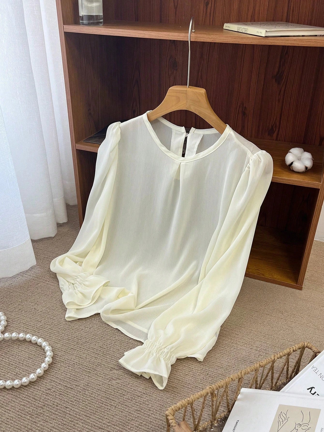  | SHEIN DAZY Women's Solid Color Round Neck Long Sleeve Elegant Blouse, Business Casual, Autumn | Blouse | Shein | OneHub