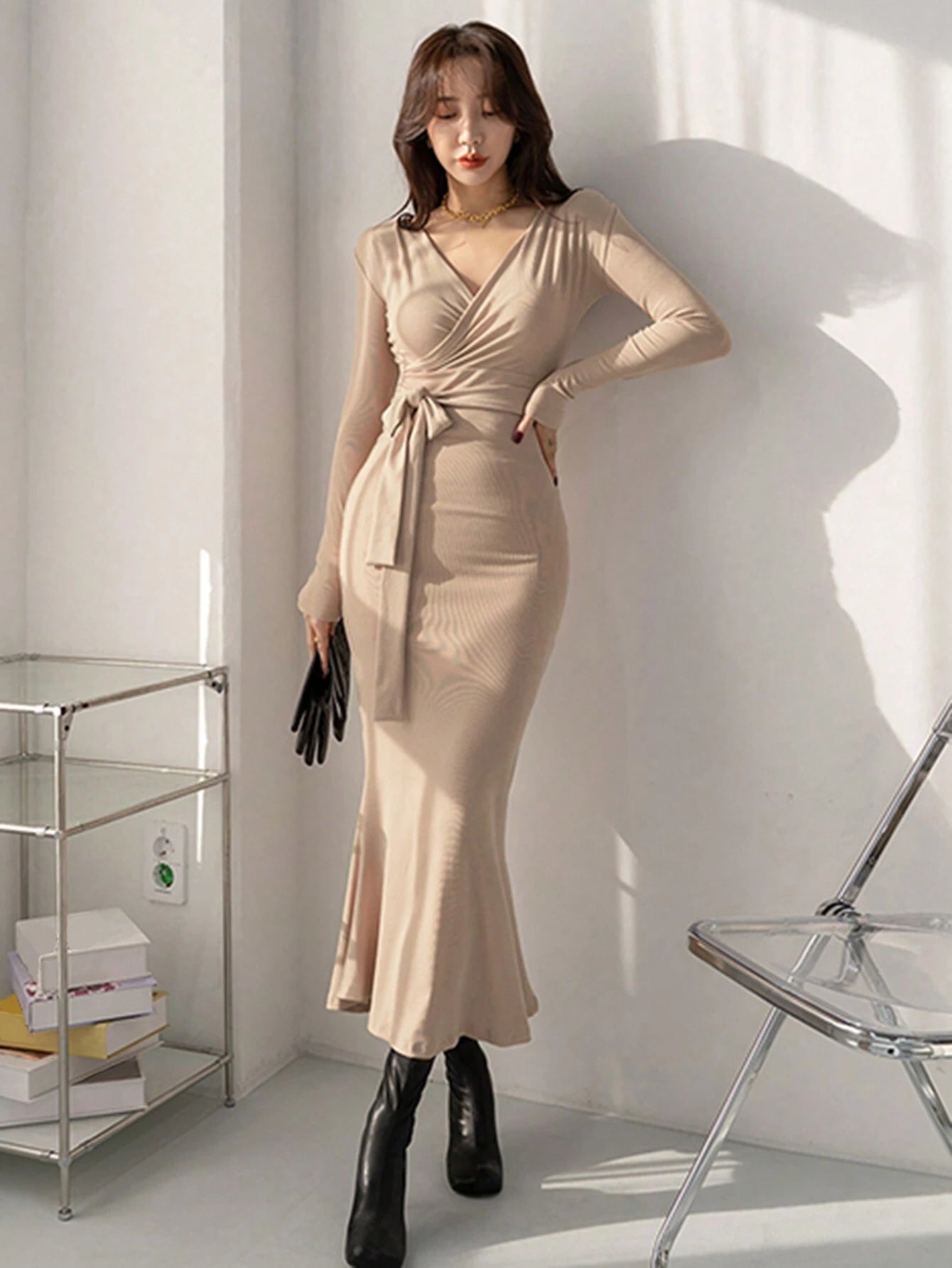  | SHEIN DAZY Women's Solid Color Wrap Belted Midi Dress | Dress | Shein | OneHub