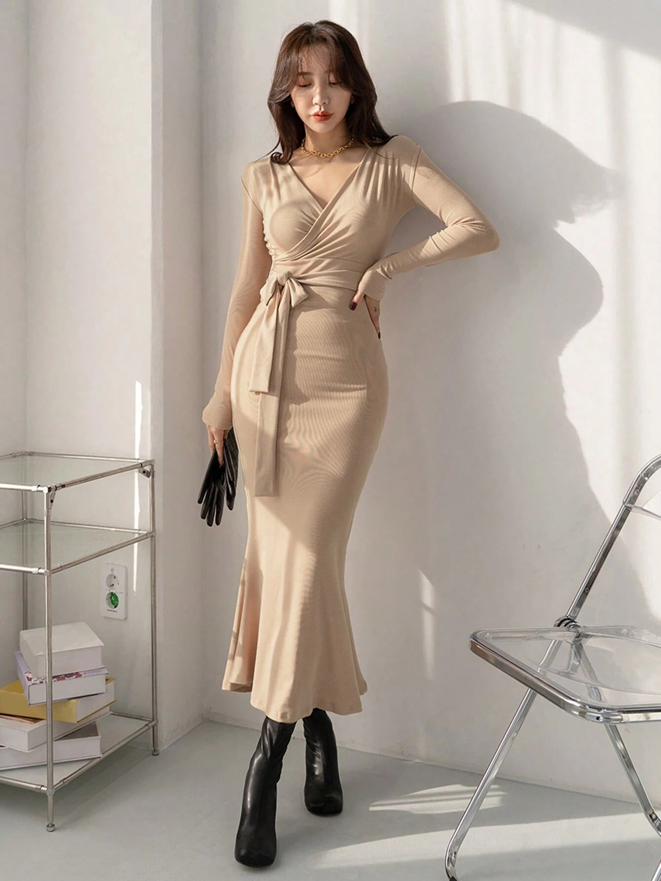  | SHEIN DAZY Women's Solid Color Wrap Belted Midi Dress | Dress | Shein | OneHub