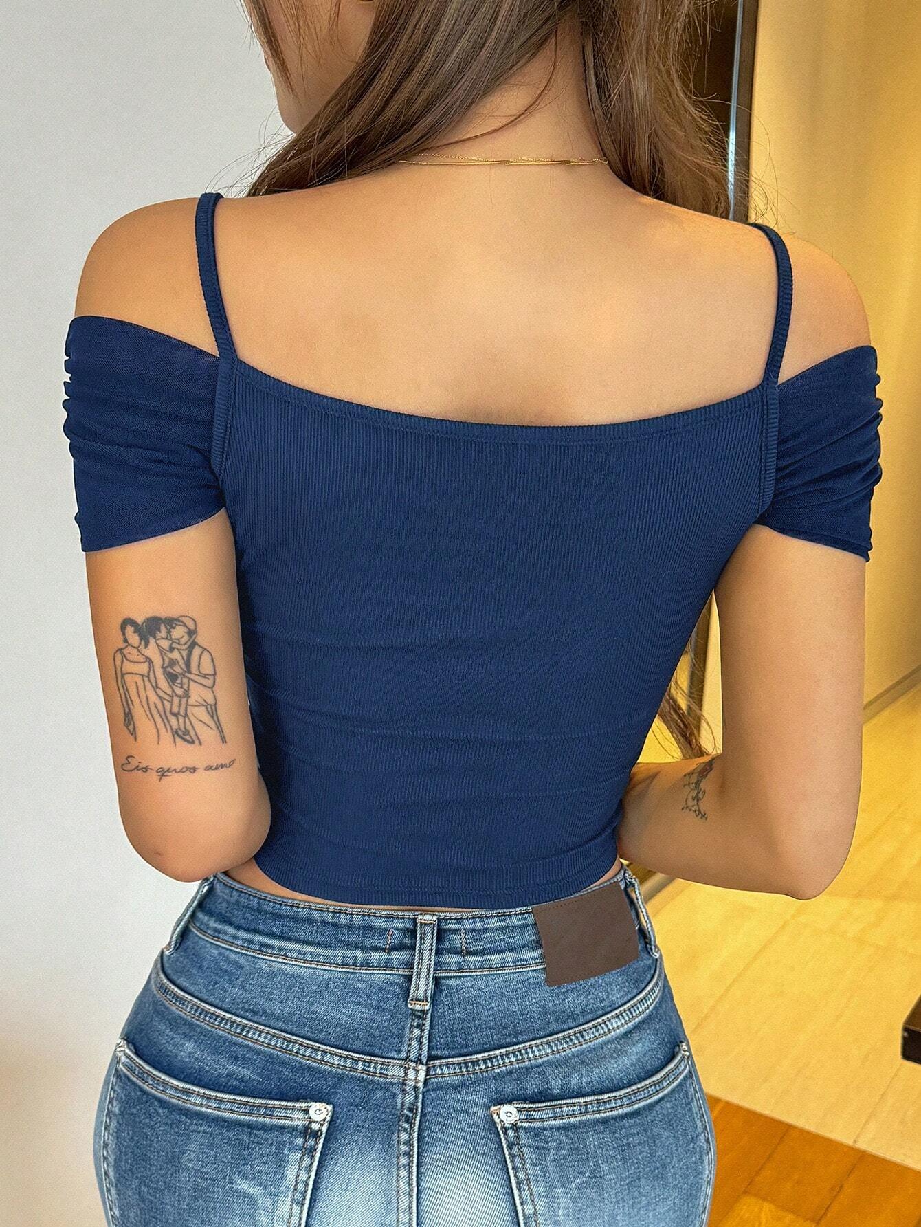  | SHEIN DAZY Women's Summer Solid Color Open Shoulder Wrapped Tight T-Shirt | T-shirt | Shein | OneHub