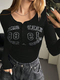  | SHEIN DAZY Women's Tight-Fitting Long-Sleeved T-Shirt With Half Placket Button & Round Neck & Letter Print | Sweater | Shein | OneHub