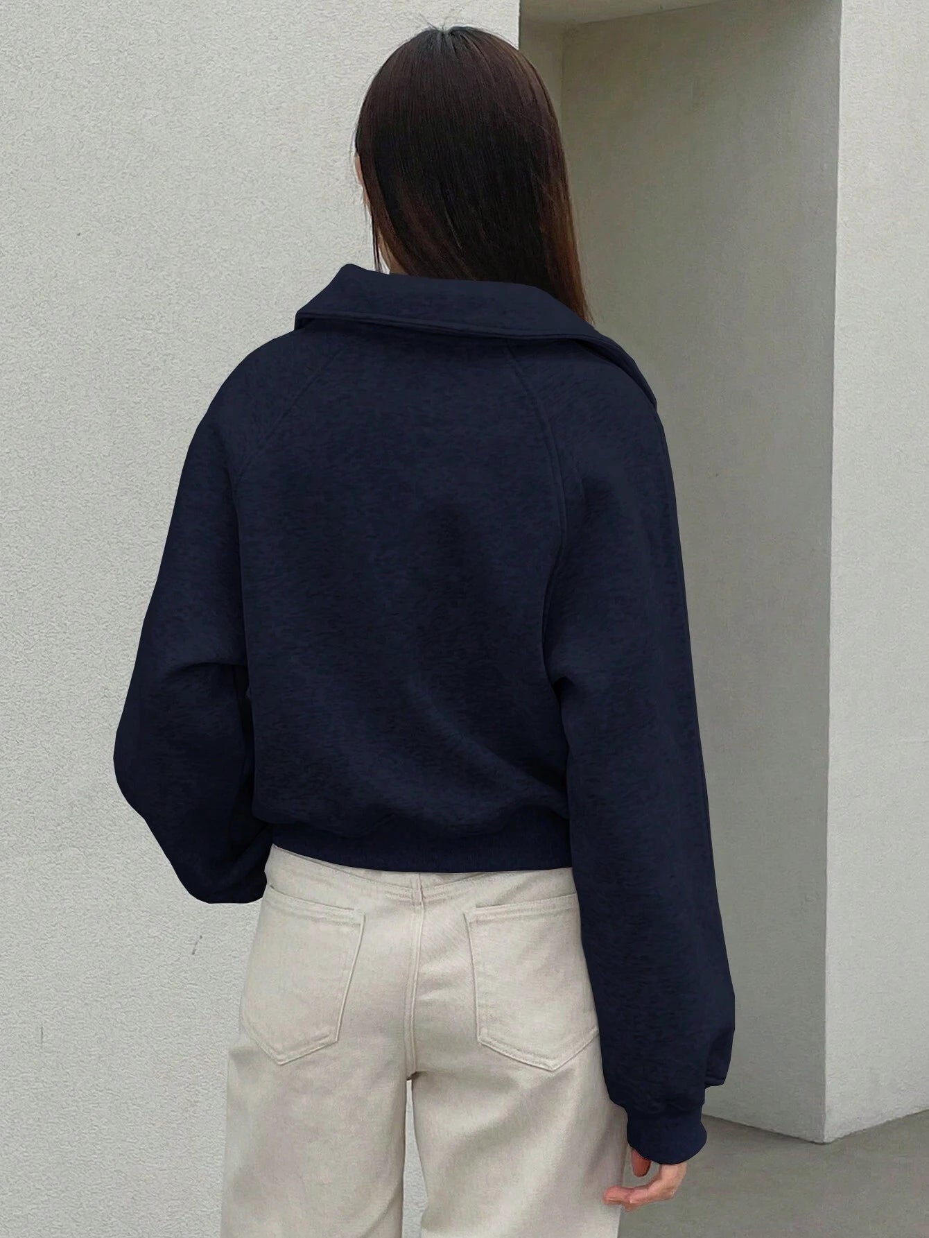 SHEIN Dazy-Less Women Loose Half Zip Collar Solid Color Fleece Sweatshirt, Long Sleeve Tops Old Money Style, Fall Clothes, Thermal Lined