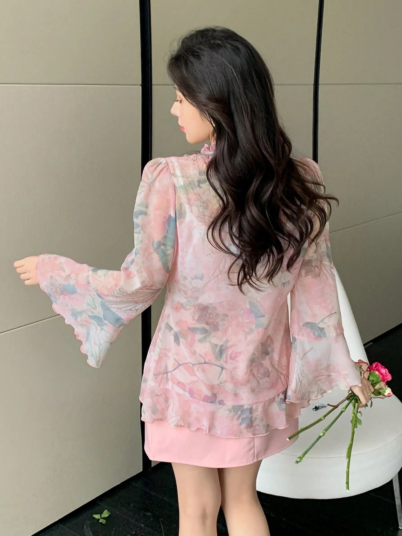  | SHEIN Dazy Designer Women Romantic Floral Printed Long Sleeve Shirt With Ruffled Decor And Delicate Design For Spring And Summer | Top | Shein | OneHub