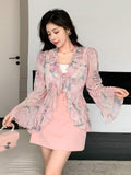 SHEIN Dazy Designer Women Romantic Floral Printed Long Sleeve Shirt With Ruffled Decor And Delicate Design For Spring And Summer