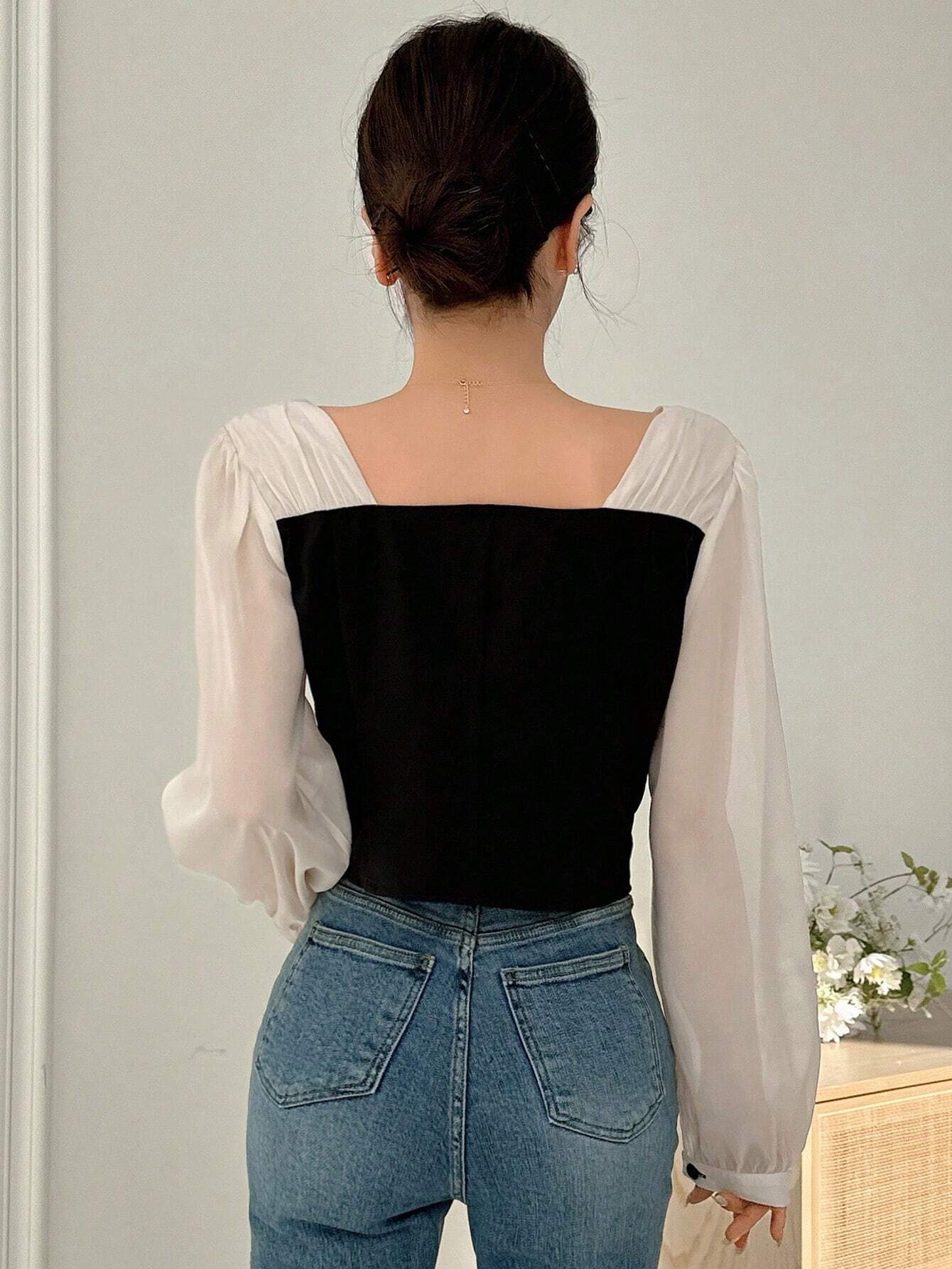  | SHEIN Dazy Designer Women's Color-Blocked Patchwork Long Sleeve Shirt | T-shirt | Shein | OneHub