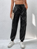  | SHEIN Drawstring Waist Flap Pocket Side PU Pants | Pants | Shein | OneHub