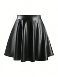 SHEIN EARO Women Silver Foil Pleated A-Line Mini Skirt