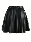 SHEIN EARO Women Silver Foil Pleated A-Line Mini Skirt