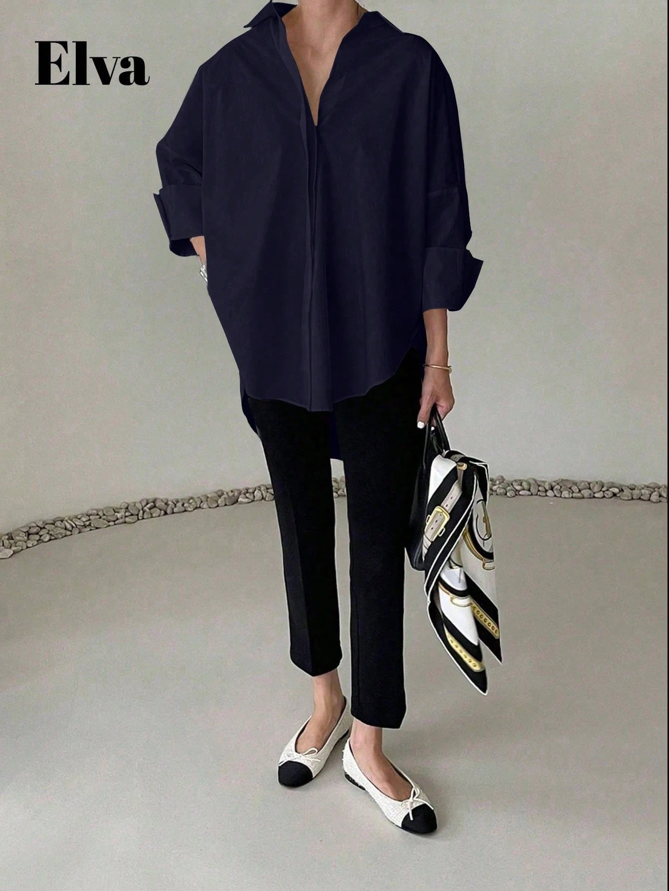 SHEIN ELVA Long Sleeve Baggy Office For Women Work Tops Women Fall Women Back To School Homecoming Dresses Boyfriend Teacher For Women Business Casual Woman