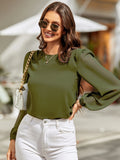 SHEIN EMERY ROSE Lantern Sleeve Keyhole Back Blouse,Long Sleeve Tops