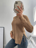 SHEIN EMERY ROSE Split Knot Side Raglan Sleeve Sweater,Long Sleeve Tops Knit Pullover Fall Winter Outfit