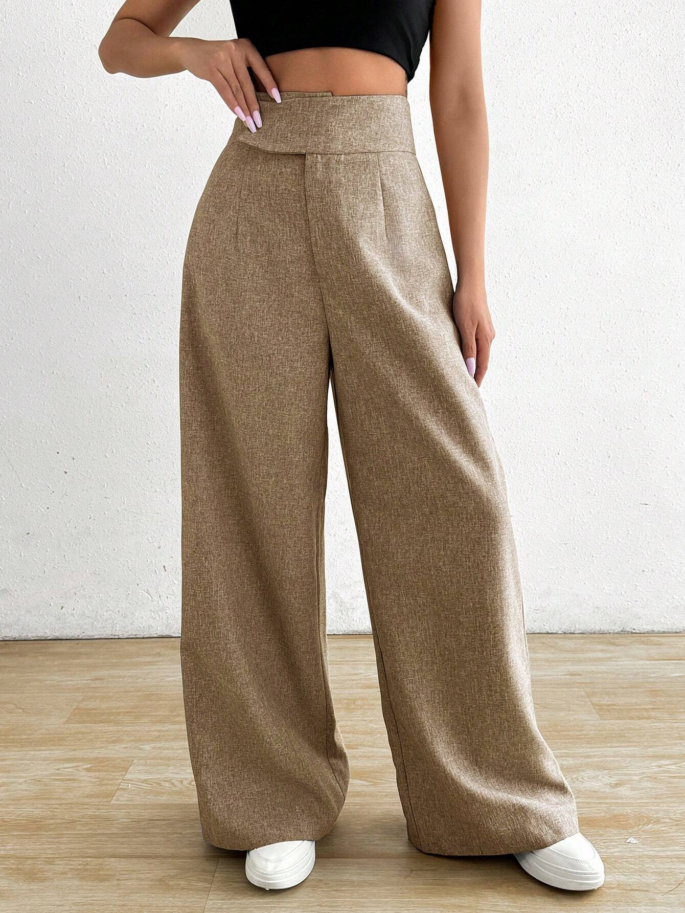 SHEIN EMERY ROSE Women's Plain High Waist Casual Pants, Daily Wear Fall Cloth For Women