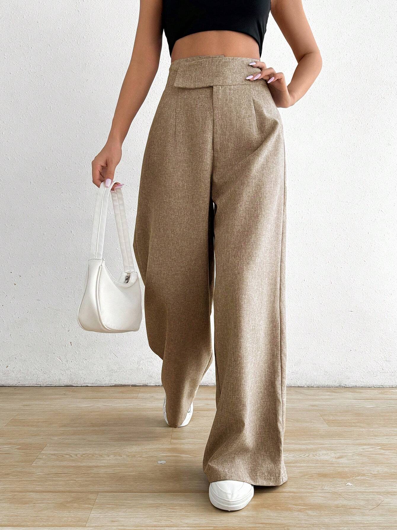 SHEIN EMERY ROSE Women's Plain High Waist Casual Pants, Daily Wear Fall Cloth For Women