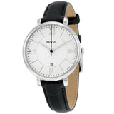 Fossil Jacqueline Black Leather Strap Silver Dial Quartz Watch for Women - ES3972