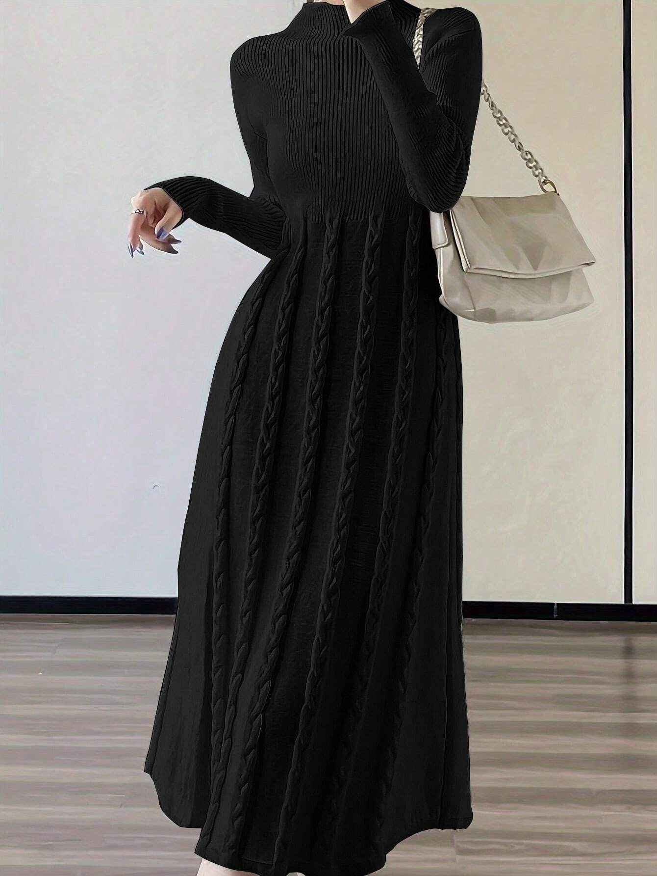  | SHEIN Elegant Ladies' Simple Hong Kong Style Mock Neck Cable Knit Midi Sweater Dress | Dress | Shein | OneHub