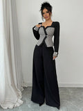  | SHEIN Elenzga 2pcs Women Elegant Color Block Cardigan & Wide Leg Pants Suit | Top and Pant Set | Shein | OneHub