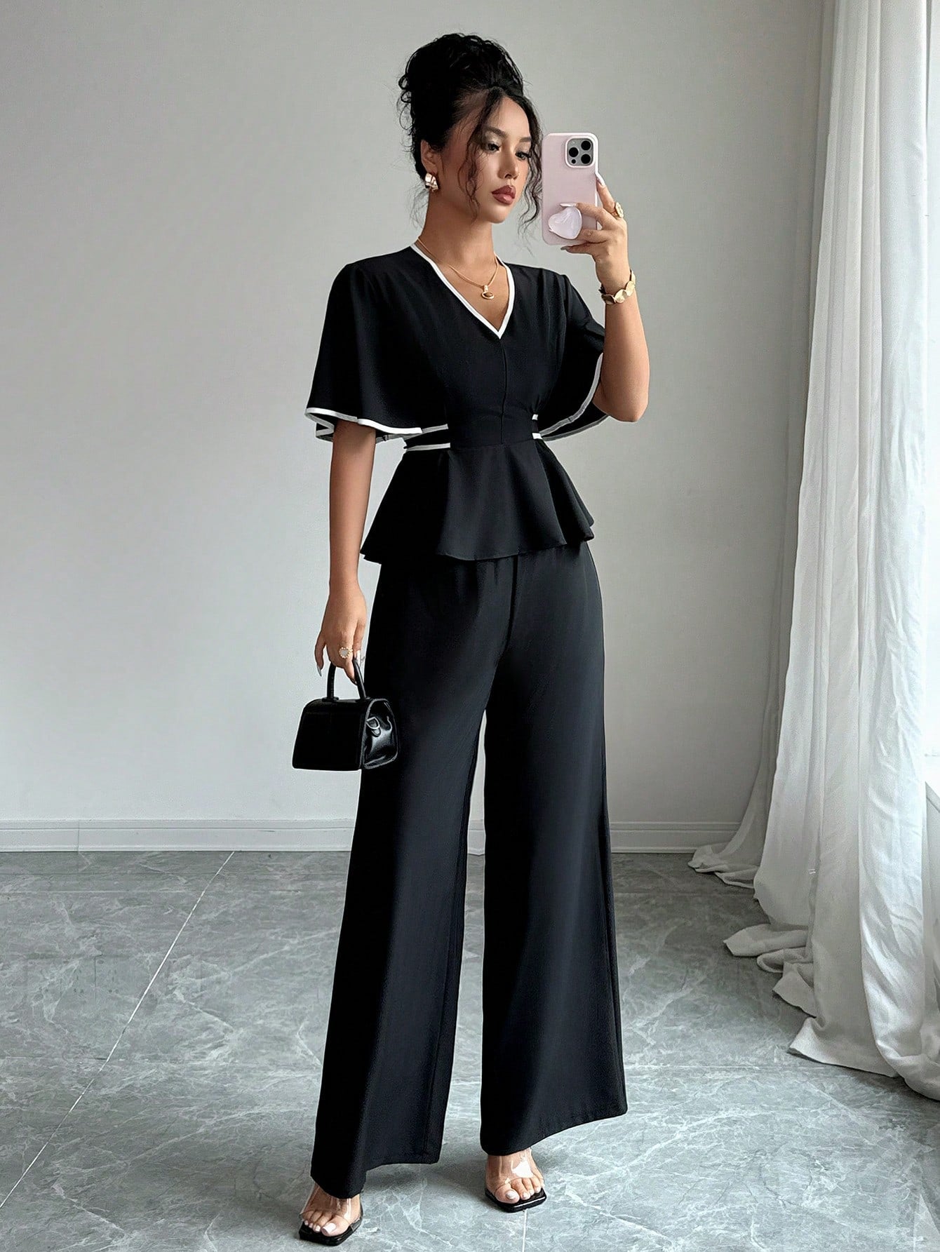  | SHEIN Elenzga Elegant Solid Color Waist Fitted Shirt & Straight Leg Pants 2 Pieces Set | Top and Pant Set | Shein | OneHub