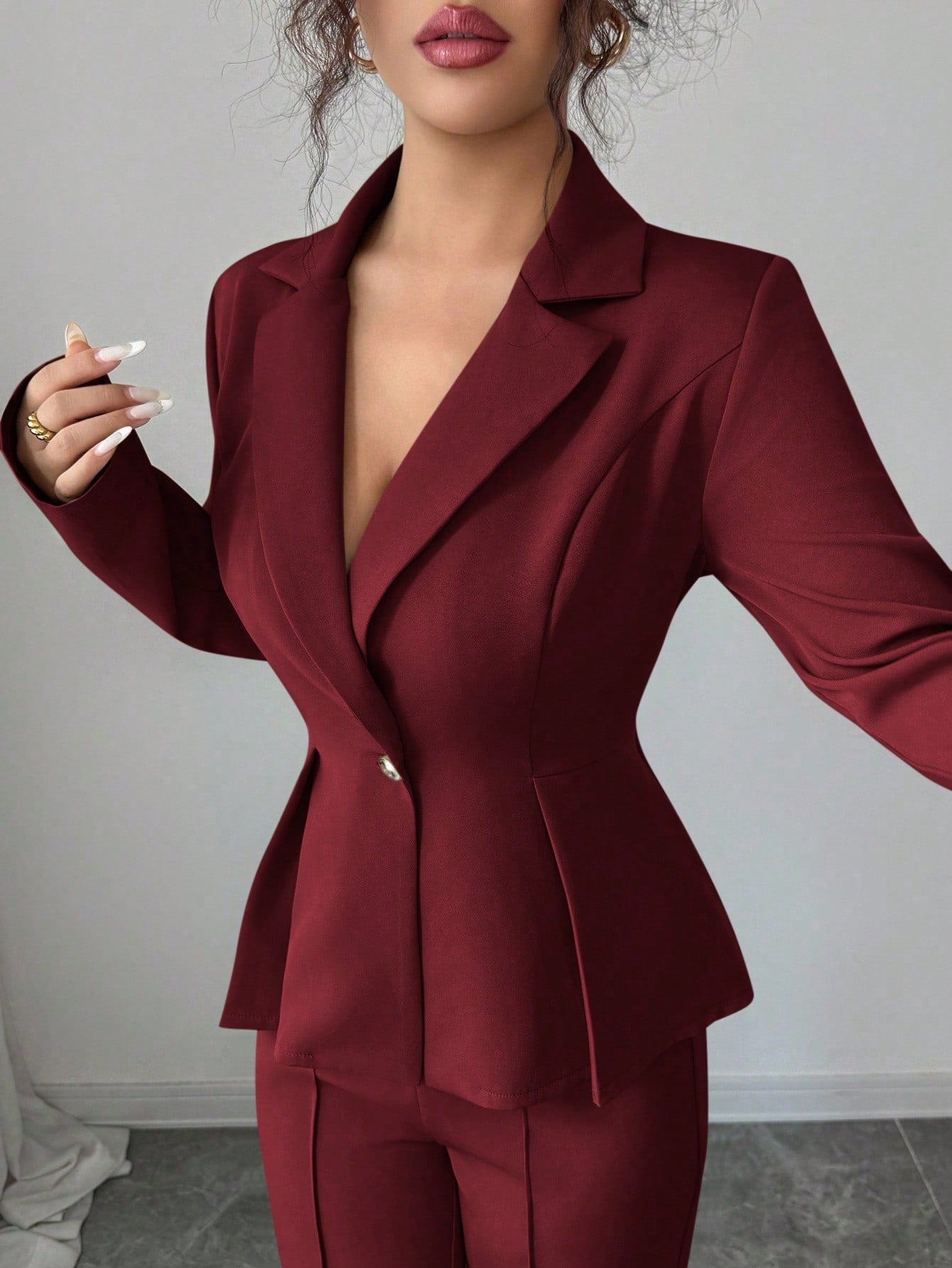 SHEIN Elenzga Elegant Waist Cinched Suit, Fashionable Commuter Flared Slim Pants, Holiday/Date Outfit, Independence Day, Women's Teacher Attire