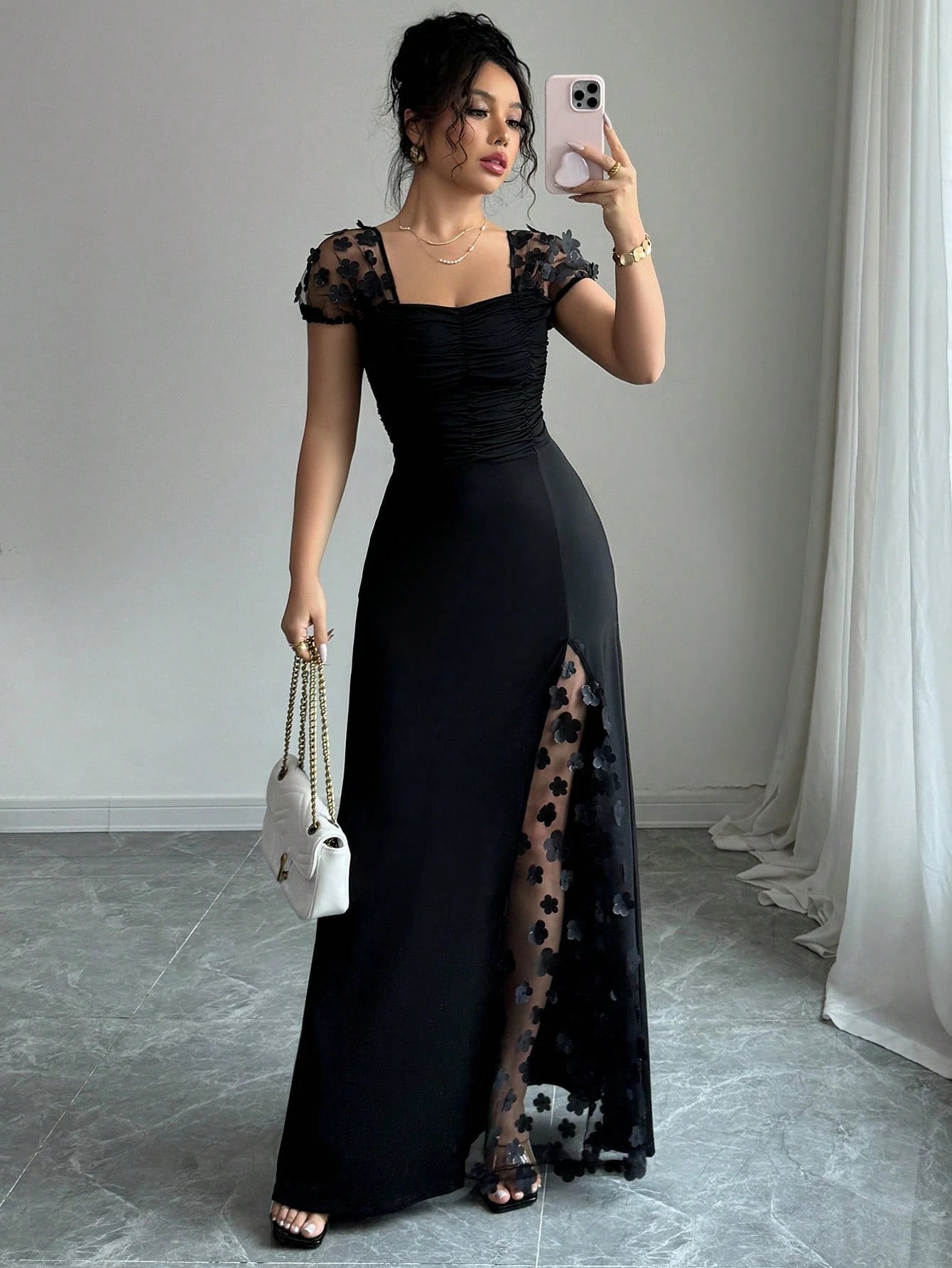  | SHEIN Elenzga Summer Vacation Party Jacquard Mesh Trim Fitted Dress | Dress | Shein | OneHub