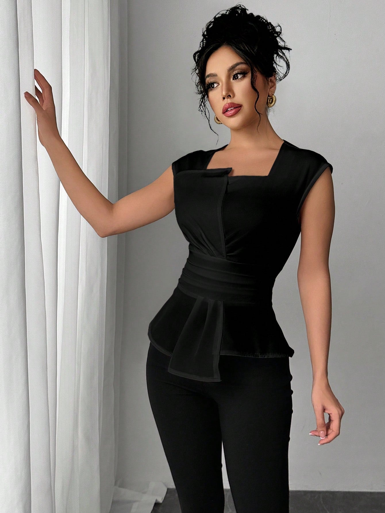  | SHEIN Elenzga Women Casual Office Asymmetrical Collar Sleeveless Blouse, Spring/Summer | Top | Shein | OneHub