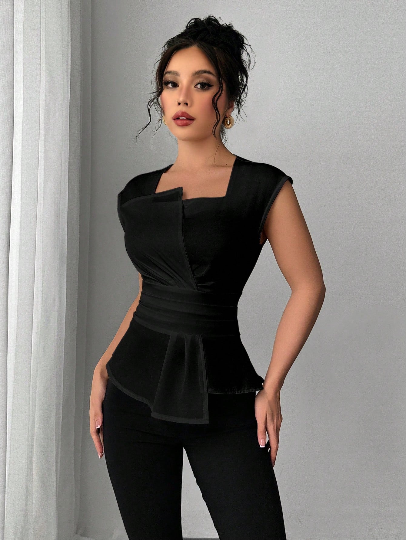  | SHEIN Elenzga Women Casual Office Asymmetrical Collar Sleeveless Blouse, Spring/Summer | Top | Shein | OneHub