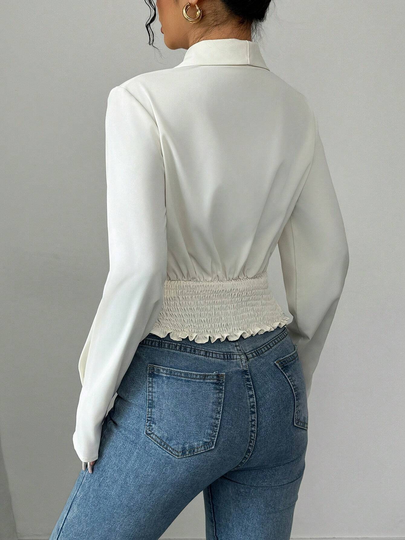  | SHEIN Elenzga Women's Cross Collar Long Sleeve Shirred Blouse | Blouse | Shein | OneHub