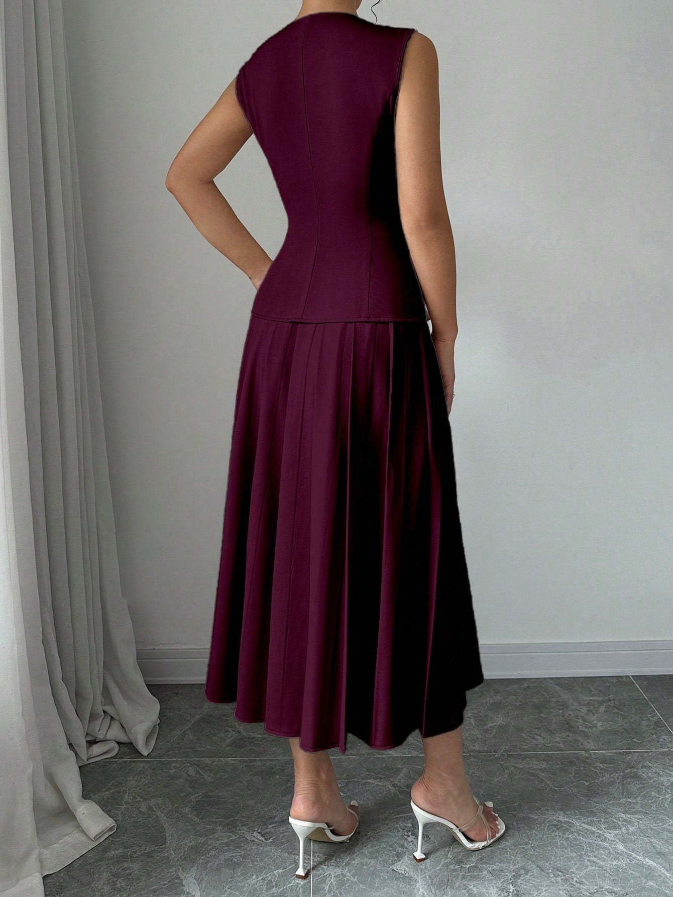  | SHEIN Elenzga Women's Plain Single-Breasted Vest And Pleated Mini Skirt Suit Set | Top and Pant Set | Shein | OneHub