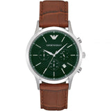 EMPORIO ARMANI Renato Brown Leather Strap Green Dial Chronograph Quartz Watch for Men - EMPORIO ARMANI AR2493
