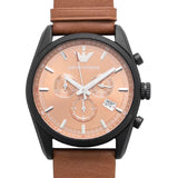 EMPORIO ARMANI Sportivo Brown Leather Strap Peach Orange Dial Chronograph Quartz Watch for Men - AR6077