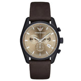 EMPORIO ARMANI Sportivo Dark Brown Leather Strap Beige Sunray Dial Chronograph Quartz Watch for Men - AR6078