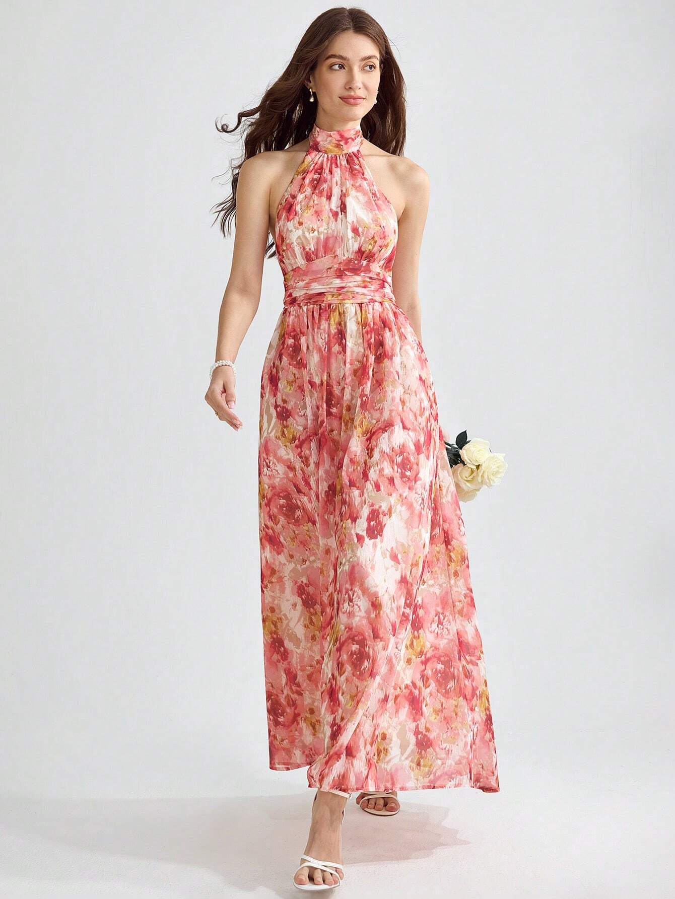  | SHEIN Enchnt Spring/Summer Romantic Romantic Floral Print Tie Backless Halter Dress | Dress | Shein | OneHub