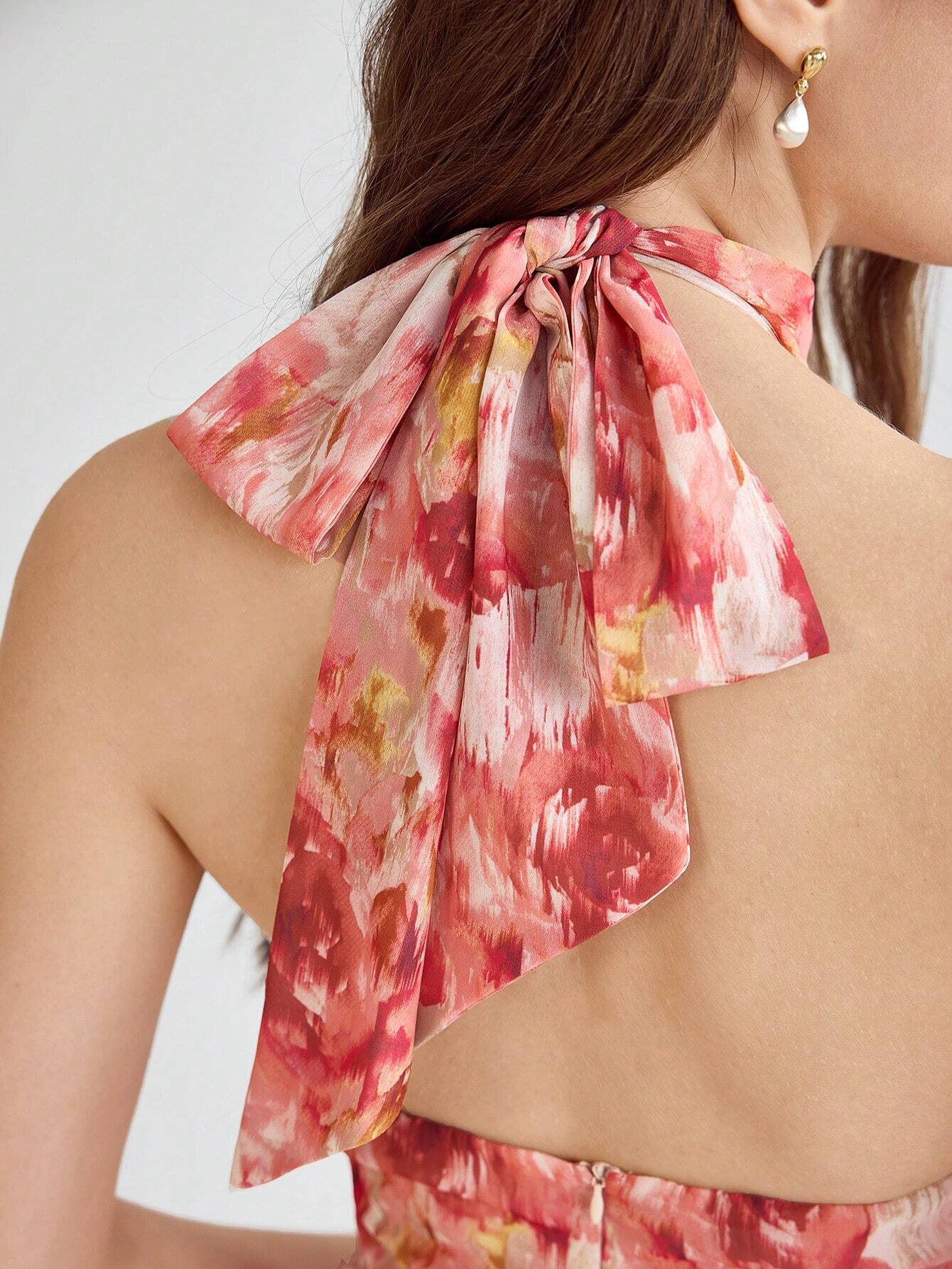  | SHEIN Enchnt Spring/Summer Romantic Romantic Floral Print Tie Backless Halter Dress | Dress | Shein | OneHub