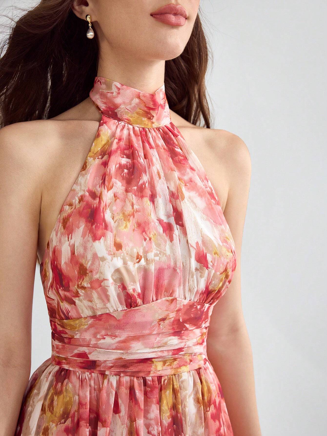  | SHEIN Enchnt Spring/Summer Romantic Romantic Floral Print Tie Backless Halter Dress | Dress | Shein | OneHub