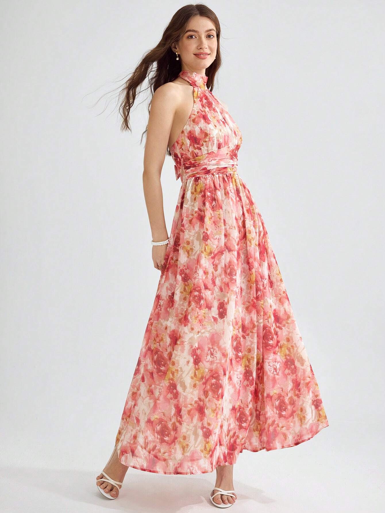  | SHEIN Enchnt Spring/Summer Romantic Romantic Floral Print Tie Backless Halter Dress | Dress | Shein | OneHub