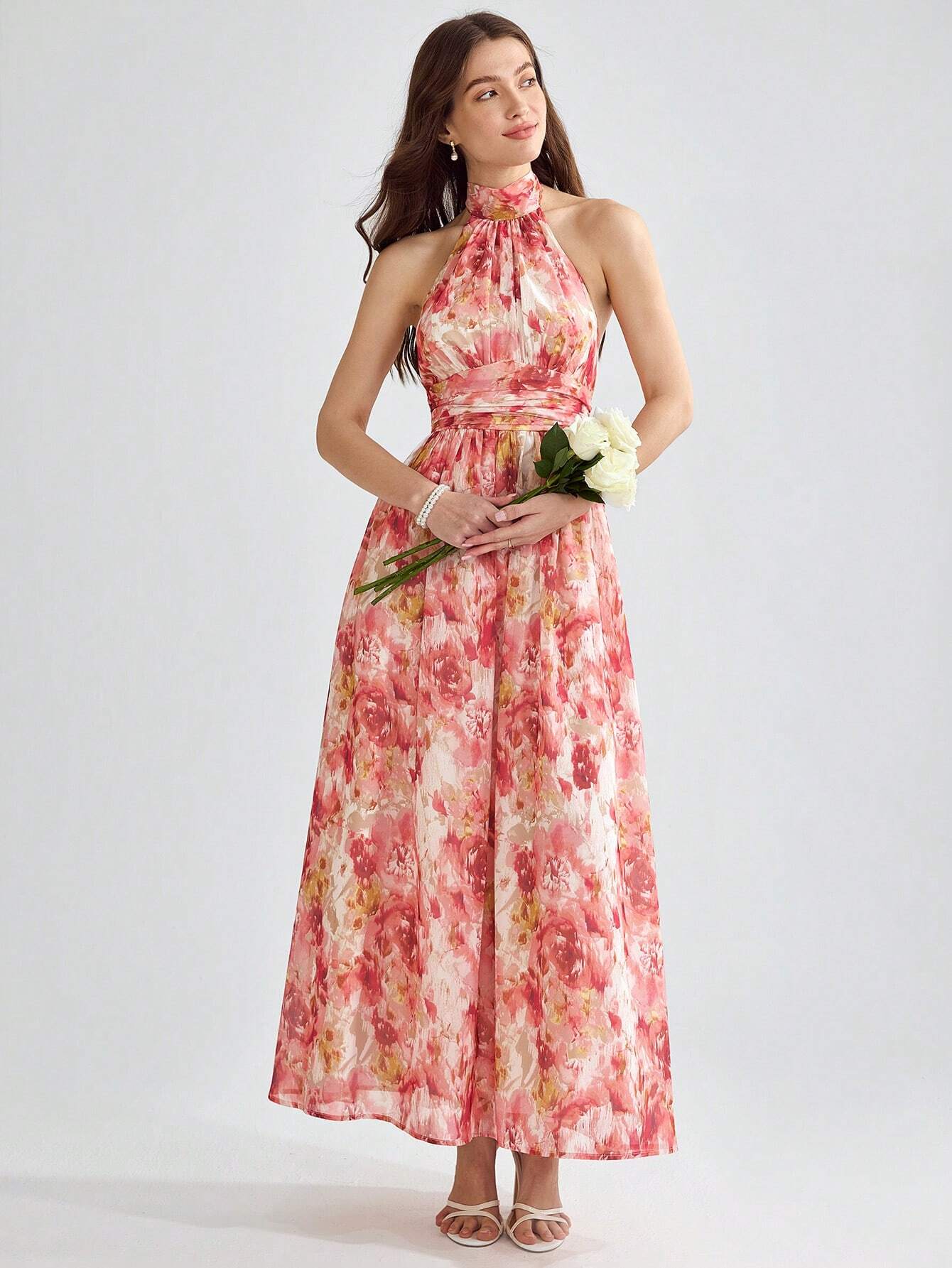  | SHEIN Enchnt Spring/Summer Romantic Romantic Floral Print Tie Backless Halter Dress | Dress | Shein | OneHub