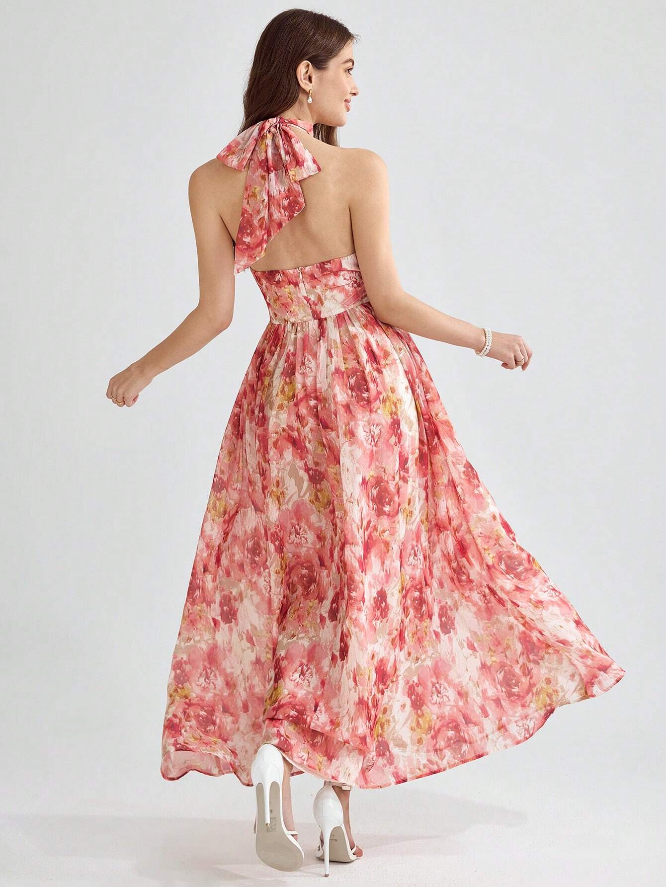  | SHEIN Enchnt Spring/Summer Romantic Romantic Floral Print Tie Backless Halter Dress | Dress | Shein | OneHub