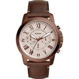 Fossil Grant Brown Leather Strap Cream Dial Chronograph Quartz Watch for Men - FS5344